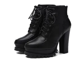 Fashion Women Gothic Boots Lace Up Ankle Boots Platform Punk Shoes Ultra Very High Heel Bootie Block Chunky Heel size 34395279263