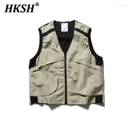 Herrenwesten HKSH Frühling Sommer Outdoor -Farbkontrast Großtasche Casual Tank Top Lose ärmellose Gezeiten Punk Taktische Weste HK0546