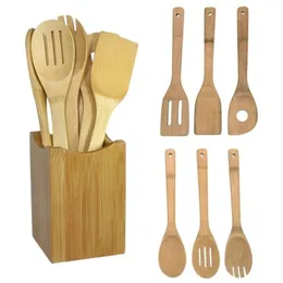 Kitchen Tools 1/6pcs Bamboo Spoon Spatula Kitchen Utensil Wooden Cooking Tool Mixing Set