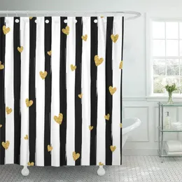 Shower Curtains Pink Pattern Gold Heart Confetti On Striped Red Black Curtain Waterproof Polyester Fabric 72 X Inches With Hooks