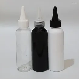 Butelki do przechowywania 50 ml 100 ml pusta biała przezroczysta plastikowe pojemnik na kosmetyki ze spiczastymi ustami górna czapka olej pojemniki 50p 50p