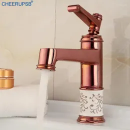 Banyo lavabo musluk gül altın havza musluk soğuk su karışıcı musluk tek delik seramik güverte montaj lüks bronz musluklar Grifo lavabo