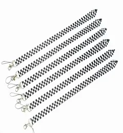 Whole 200pcs Black and white Checkered Lanyard Keyring strap keychain5033093