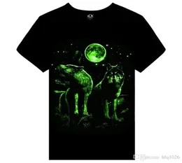 Letnia marka odzież nowość męska Tshirt Homme 3D Glow in the Dark Luminous T Shirt Men Wolf Tree z krótkim rękawem 4704930