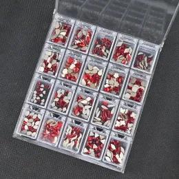 Abziehbilder 400pcs Lady Crystal Edelstein Nagel Kit sexy Pfingstrose Flachback -Strasshellrosa -Blut Passion rotes Glasschmuck Nagel Accessoires 3d 3d