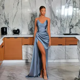 ALine Sexy Backless Long Skirt Evening Dress High Slit Solid Color Strapless Celebrity Banquet Bridesmaid Dresses 2024 240401