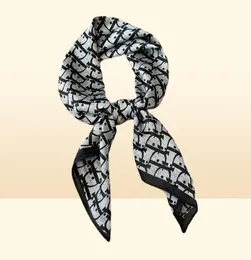 Cravat Korean version of with letters small square female spring and summer simulation silk scarv versatile decoration black2178028