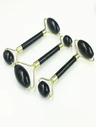 Natural Black Obsidian Jade Roller Kristallmassage Roller Gua Sha Set Real Jade Gesichtshebewerkzeug Gesicht dünne Massager4070659