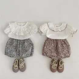 Shorts 2023 New Summer Baby Fashion Cotton Short Sleeve T Shirt Tops And Floral Shorts 2 Piece Suit Girl Clothing Set Clothes 03 Years