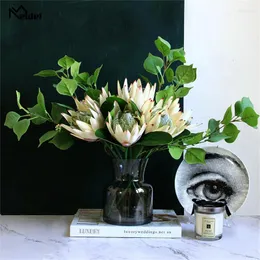 Flores decorativas Meldel Flor Artificial Seda Rei Protea DIY Arranjo Falso Imperador Branco Partido em casa Decoração da mesa de casamento