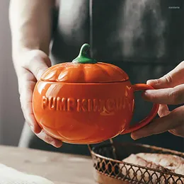 Tassen Kürbis Tasse Halloween Dekoration Cartoon süße Keramikschale mit Deckel Dessert Suppe Tasse Haferflocken Wasser Kaffee