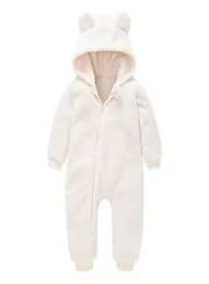 Spädbarn nyfödda babykläder faux pälsrockar rompers för flickor pojkar bär vinter varma tjocka snöar huva förtjockad kappa jumpsuit 202827743