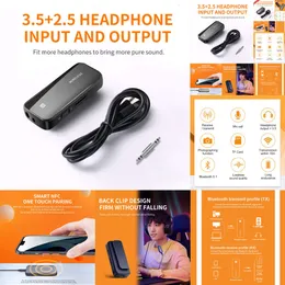 새로운 2024 2024 Bluetooth 자동차 키트 자동차 Bluetooth 5.1 NFC Handsfree Call Bluetooth 자동차 키트 자동 무선 오디오 MP3 음악 스테레오 전송이 포함 된 송신기 수신기 5.1 송신기 수신기