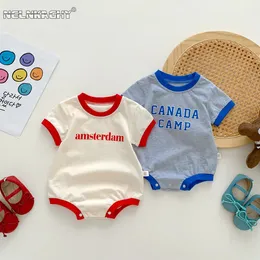 DROP Summer Infant Baby Short Sleeve Letter Outfit Pure Cotton Jumpsuits Kids born Bodysuits Onepiece Garment 240327