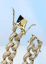 Hip Hop Men Micro Pave CZ łańcuch 14K złoty srebrny kolor lodowany CZ Big Dog Miami Baguette Cuban Chain Naszyjnik dla mężczyzn1456018