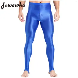 Men's Pants Mens Glossy Leggings High Waist Elastic Tights Gym Workout Tummy Control Sport Jogging Sportswear Swimwear