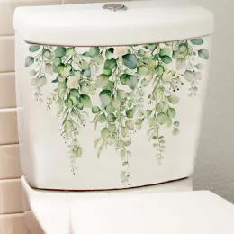 1pc Flowers Vaso sanitário adesivo wc decorações verdes folhas folhas de tampa do banheiro adesivo decalque decalque adesivos de parede auto adesiva Mural