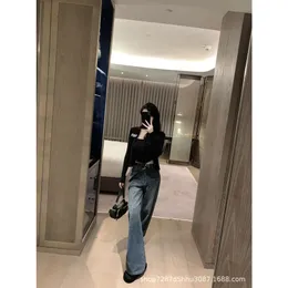 Basic & Casual Dresses Early Autumn Niche Design Trendy Brand Hot Diamond Letter Embellishments Denim Wide Leg Pants with Versatile Temperament and Style