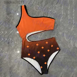 Damskie stroje kąpielowe pomarańczowe stroje kąpielowe Lady Jacquard Brand Hollow Bikini Women One ramię Bodysuit Bodysuit C240412