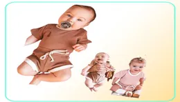 Kläder sätter baby pojke tjej sommarkläder set kort ärm tshirtshorts 2st födda kläder barn småbarn pyjamas stickat spädbarn t4606272