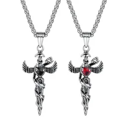 Edelstahl Caduceus Engel Flügel Symbol für Medizin Arzt Krankenschwester Anhänger Halskette für Herren Boys1805126