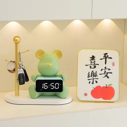 Little Bear Electronic Table Clock with Bluetooth Speaker Bear Led Alarm Clock Resin Ornaments Cream Wind Home Bedroom Decor