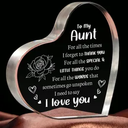 Rose Butterfly Print Acrylic Heart Plaque Durable Cute Aunt Birthday Gift for Lady Women Auntie Bedroom Living Room Office Decor