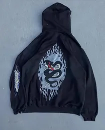 Kvinnors hoodies streetwear jnco hoodie y2k hip hop orm grafisk svart överdimensionerad tröja