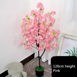 Dekorativa blommor 120 cm höjd rosa körsbärsblomningsträdkottningssimulering Fake Silk Flower Branch Plant för heminredning