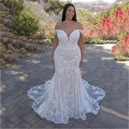 Flavinke Romântico Sweetheart Mermaid Vestres de noiva clássicos Off Ombro Plus Size Bridal Gowns Apliques Vestidos de Novia