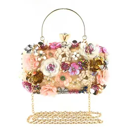 Trendy Women Embroidery Beaded Flower Full Dresses Metal Frame Party Evening Clutch Bag Purse Wallet bolso mujer fiesta elegante