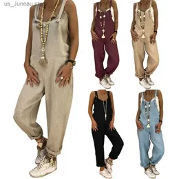 Basic Casual Kleider Casual Overall Overalls Frauen Jumpsuit Lange Träger Solid Color Slveless LOSS SOMMER VERSTEHMENTE LABE WORK DAUMSETEN 2022 T240412