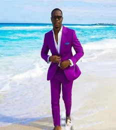 Purple Slim Fit Mens Suits Peaked Lapel One Button Wedding Grooms Tuxedos Två stycken Formell Blazer Custom Made Pom Suit Jacketp2723404