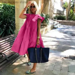 فساتين غير رسمية أساسية نساء شبح Sundress أنيقة حفلة عرضية شاطئ خمر Swing Midi Dress 2022 الصيف الصيفي البوهيمي المتضخم رداء T240412