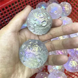 Dekorativa figurer naturliga aura klar kvarts kristallsfär bollar snidade månbollhelande sten för folkhantverk