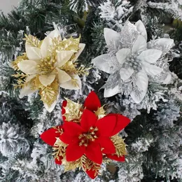 Fiori decorativi 10 pezzi Artificiale Glitter natalizi Ornamenti di alberi finti decorazioni allegri per l'anno domestico