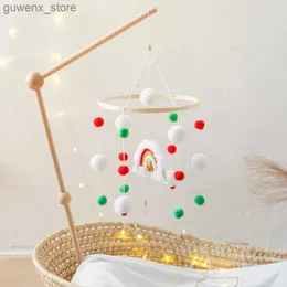 Mobiles# Baby Rattle Toys Wooden Mobile Recém -nascido Soft Felt Christmas Rainbow Crochet Bell Bell pendurado brinquedos do suporte do suporte infantil Brinquedos de berço Y240412