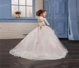 2019 Weiße Blumenmädchenkleider Ballkleid mit Applikationen für kleine Mädchen Geburtstagsfeier Kleid Erste Kommunionkleider für Mädchen8186633