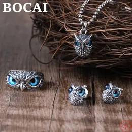 Bocai S925 Sterling Silberringe Fashion Persönlichkeit Owl Kopf Zirkon fest verstellbarer Argentum Schmuck für Frauen MEN240412