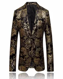 Gold Blazer Men Floral Casual Blazers de Chegada de Moda Fashion Single Basted Machone Macho Jaqueta PS Tamanho Blazer Masculino7350201