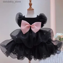 Dog Apparel Cat and Dress Summer Pink Bow Bubble Skirt Dress Black Puff Sleeve Princess Dress Small e Medium Size Clothin L49