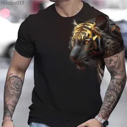 Herrtröjor tröjor tiger tryck 3d djur herr t-shirt sommar kortärmad blommig topp trevägs herrkläder c24325