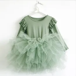 Baby Girl Princess Tulle Dress Fluffy Long Sleeve Spädbarn Toddler Puffy Dress Tutu Black Green Party Pageant Dance kläder 1-10Y 240329