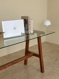 American-stil massivt trä tempererat glas skrivbord dator skrivbord enkelt modern matbord skrivbord