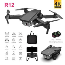 Drones R12 dobrável UAV HD Photography Airial Aircraft 4K 1100mAh Capacidade maior Bateria de câmera dupla mini aeronaves de controle remoto