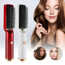 Szczotkuje włosy prosty styl Curling Iron Hair Curler Szybki ogrzewanie prostownik Fryzura płaska żelazo mokro sucha szczotka do ładowania USB