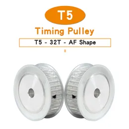 Ruota della puleggia T5-32T foro 8/10/12/14/15/19/20/22/25 mm Lega Pulletta a forma di forma a forma di denti da denti 5 mm per T5 larghezza 10/15 mm cinghia di gomma