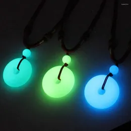 Decorative Figurines 30mm Round Donut Luminous Stone Pendant Lucky Coin Amulet Protection Charm Adjustable Rope Necklace Glow In The Dark