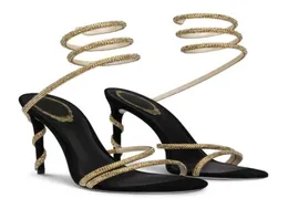 Berömda sexiga Renes Margot Jewel Sandals Shoes Crystal Spiral Ankle Strap Caovill Lady Sandalias Glitter Sole High Heels Party Wedding Box6217170