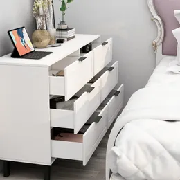 white dresser with black handles Thiem 61 Inch Wide Dresser, 6 Drawers with Black Handles, White Wood Finish  By Casagear Home - BM313171 main image 0